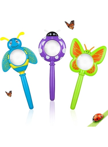 SYOSI Magnifying Glass for Kids, Insect Magnifying Glass Toy, Handheld Magnifier with Shatterproof Lens, Butterfly Bee Ladybug Handheld Magnifier for Boys and Girls Gift, 3PCS