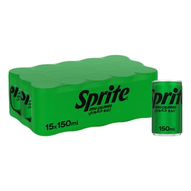 Sprite Zero Calories Carbonated Soft Drink Can, 150ml Pack of 15