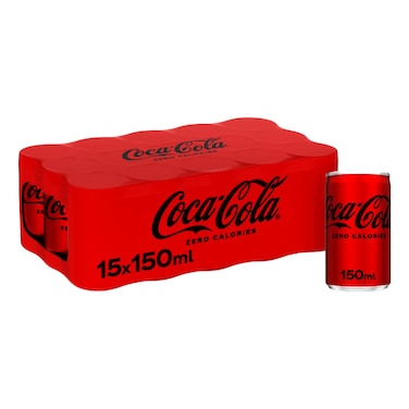Coca-Cola Zero Sugar Carbonated Soft Drink Can, 150ml Pack of 15