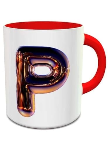 Impress Ceramic Coffee Mug with Night Chrome (Letter P, White &amp; Red)