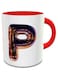Impress Ceramic Coffee Mug with Night Chrome (Letter P, White &amp; Red)