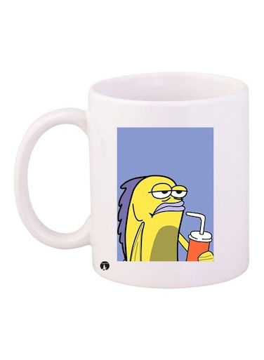 Fish Printed Coffee Mug White/Purple/Yellow 11ounce