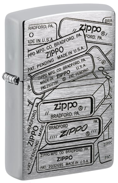 Zippo 48713 200 Bottom Stamps Design Brushed Chrome Windproof Lighter