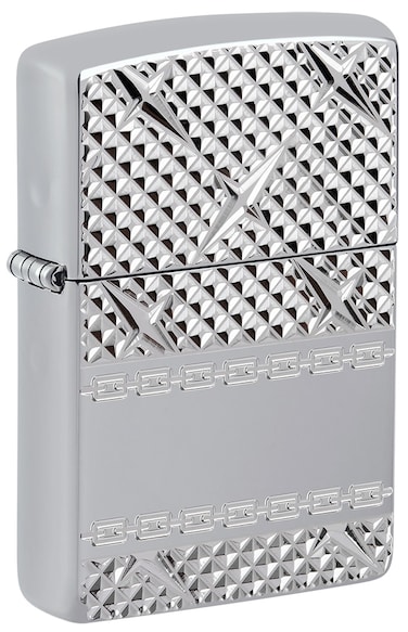 Zippo AE401058 167 Diamond Plate Chain Design Armor High Polish Chrome Windproof Lighter