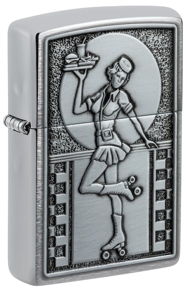 Zippo 48904 200 Waitress Emblem Brushed Chrome Windproof Lighter