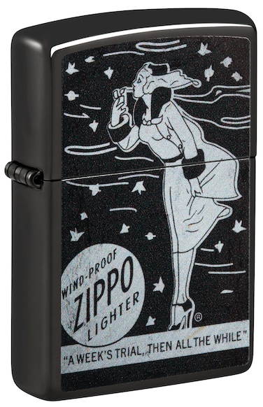 Zippo 48456 24756 Windy Design High Polish Black Windproof Lighter