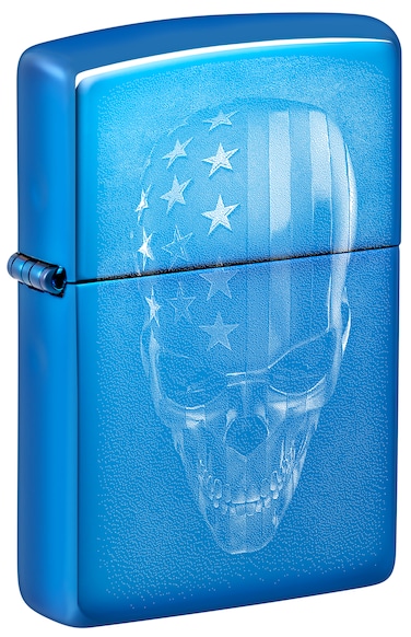 Zippo 48739 20446 American Skull Design High Polish Blue Windproof Lighter