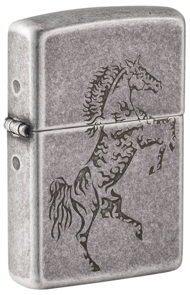 Zippo MP401603 121FB Tattoo Horse Design Antique Silver Windproof Lighter