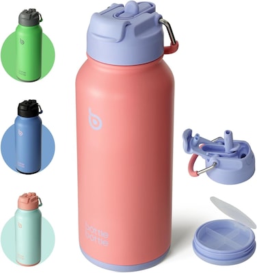bottlebottle BOTTLE BOTTLE 32oz Insulated Water Bottle Stainless Steel Sport Water Bottle with Straw Dual-use Lid Design for Gym with Pill Box (lavender dream)