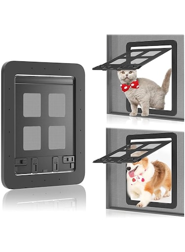SYOSI Cat Screen Door, Pet Screen Door, Dog Door for Screen Door with Magnetic Flap, 4 Way Switch Control Access, Sturdy and Anti-Falling, 7 1/2" x 9 1/2" (Pets Up to 30Lb)