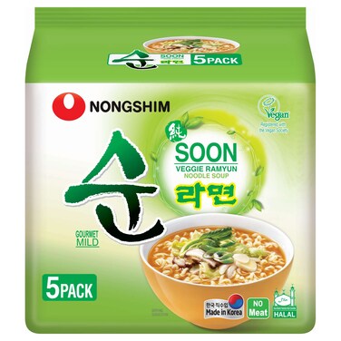 Nongshim Soon Veggie Ramyun Noodle Soup, 112g Pack of 5