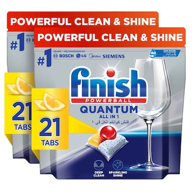 Finish Quantum All in 1 Dishwasher Tablets, Lemon Sparkle Scent, 42 Tabs