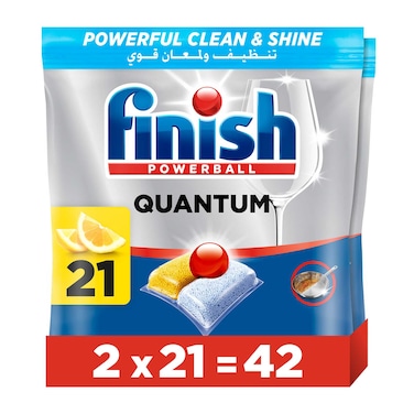 Finish Quantum All in 1 Dishwasher Tablets, Lemon Sparkle Scent, 42 Tabs
