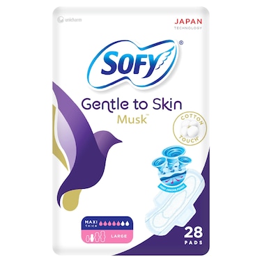 Sofy Antibac Musk Gentle to Skin Maxi Thick Large Sanitary Pads, 28 Pads