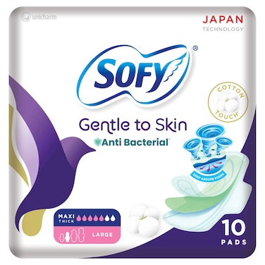 Sofy Antibac Original Gentle to Skin Maxi Thick Large Sanitary Pads, 10 Pads