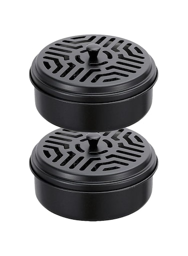 BEETO 2Pcs Mosquito Coil Holder, Round Incense Holder, Mosquito Incense Box, Portable Mosquito Incense Burner, for Home and Camping (Black)