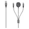 Cellairis Premium Nylon 3-in-1 USB-A, USB-C and Lightning Charging Cable with Magnetic Watch Charger, Grey, 1.5m