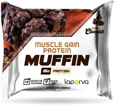 Laperva Muscle Gain Protein Muffin, 16g Protein, Ideal For Muscle Gain And Weight Management, Double Chocolate Flavor, 113g, Nutrient-Rich Snack With Vitamins, Minerals, Pack Of 6