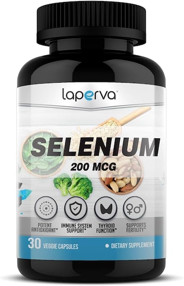 Laperva Selenium 200MCG - Essential Mineral for Immune Support - Bone Support - Antioxidant Defense - (30 Veggie Capsules)