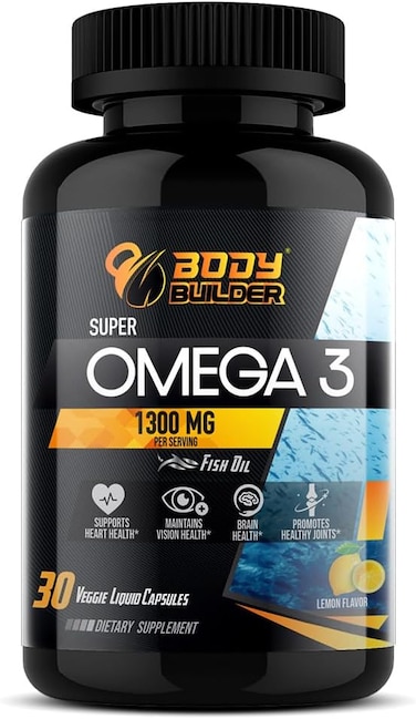 Body Builder Super Omega 3, Heart &amp; Brain Health Support, 30 Veggie Capsules, 1300mg, EPA &amp; DHA Omega, 3 Fatty Acids