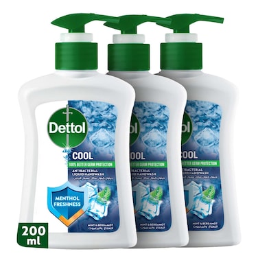Dettol Cool Liquid Handwash Pump, Mint &amp; Bergamot Scent, 200ml Pack of 3
