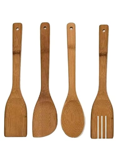 Bamboo Kitchen Tools 4 Piece Cooking Utensils Set - 1 Spatula, 2 Spoons, 1Turner