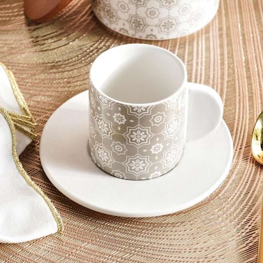 Home Izzet Coffee Cup and Saucer Set - White