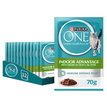 Purina One Indoor Advantage with Chicken in Gravy Cat Wet Food, 1 Years and above, 85g Pack of 12