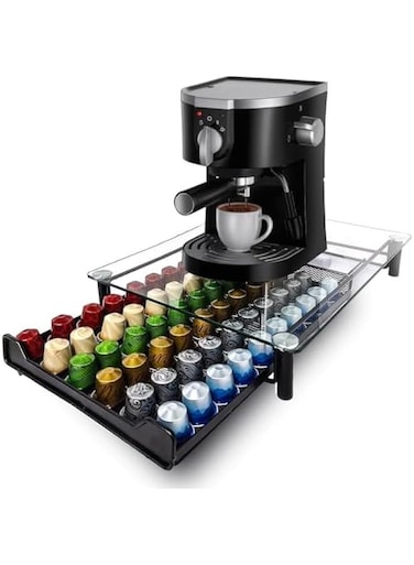Coffee Capsule Storage Drawer, Pod Holder K Cup 60 Capacity Pod Coffee Capsules Organizer with Sliding Baskets Coffee Stand Holder Coffee Storage Station for Countertop Office Home Kitchen