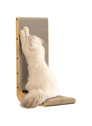 HIKKY Cat Scratcher, 26.8 Inch L Shape Cat Scratch Pad Wall Mounted, Cat Scratching Cardboard with Ball Toy for Indoor Cats, Large Size