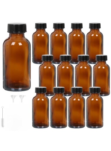 Glass Bottles, 120 ml Round Boston Bottles for Essential Oils, Hot Sauce, Juice, Liquids, Include 1 Brush,1 Funnel