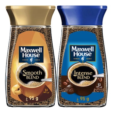 Maxwell House Smooth Blend Instant Coffee, 95g + Intense Blend Instant Coffee, 95g