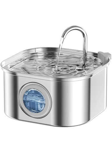NautyPaws Cat Water Fountain, 3.2L/108oz Automatic Stainless Steel Pet Fountain Dog Water Dispenser with Super Quiet&amp;Transparent Window Design- Ideal for Cats, Dogs and Multiple Pets - Dishwasher Safe