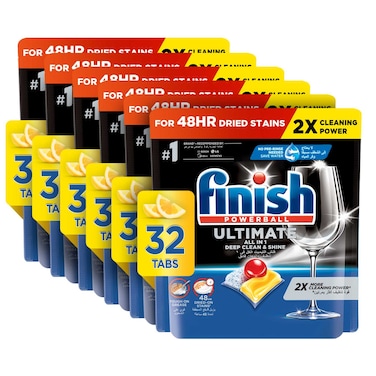 فينيش ألتيميت أقراص  لغسالة الأطباق، برائحة الليمون المتلألئ، قوة تنظيف مضاعفة، 192 قرصًا
