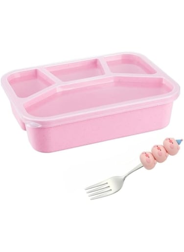 GUYANA Snack Container, 950ml Wheat Straw Bento Box Lunch Container for Kids and Adults, Reusable 4 Compartments Meal Prep Container Lunchable Container with Fork for School Work Travel (Pink)