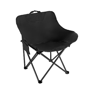 Portable Folding Camping Chair Heavy Duty 240lbs Moon Chair Outdoor Fishing Beach Seat Pockets Black