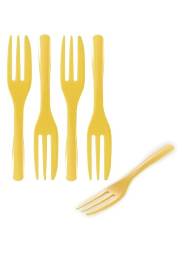 Restaurantware Cake Fork, Pastry Knife Edge Fork - Yellow Disposable 3 Prong, 1 Prong with a Perfect for Serving Cakes 4" Plastic 500ct Box