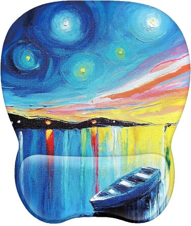 EooCoo Mouse Pad with Wrist Support,Ergonomic Mousepad with Memory Foam Wrist Rest,Mouse Mat Non-Slip Rubber Base,Wear Resistant Matt Desk Accessories for PC Laptop,Gaming,Home,Office-Oil Painting