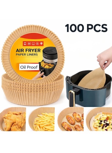 100 Pcs - Air Fryer Disposable Paper Liner - Deep Bowl Non Stick Oil Proof, Water-proof, Non-Stick Baking Paper for Air Fryer, Heat Resistant Parchment Paper for Baking Roasting Oven Microwave