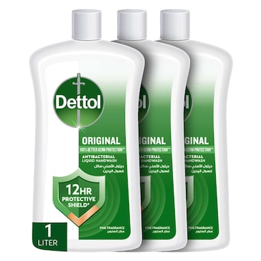 Dettol Original Liquid Handwash Refill, Pine Scent, 1L Pack of 3