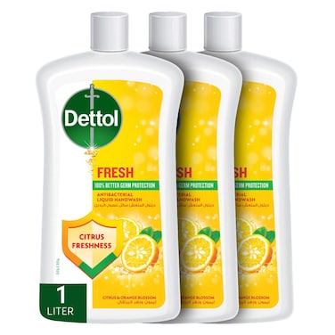 Dettol Fresh Liquid Handwash Refill, Citrus &amp; Orange Blossom Scent, 1L Pack of 3