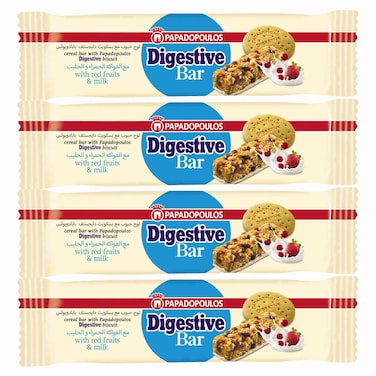 Papadopoulos Digestive Bar Red Fruits and Milk, 28g, Pack of 5