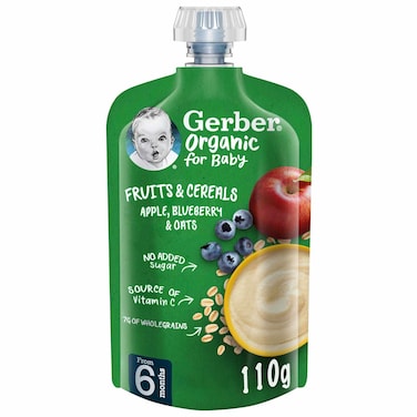 Gerber Organic Fruits and Cereals with Apple, Blueberry and Oats, 110g