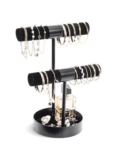 ProCase Bracelet Holder Stand, Bracelet Organizer Display T-bar Bangle Storage Rack Metal Watch Jewelry Display Tower for Selling Vendors - 2 Tier, Black