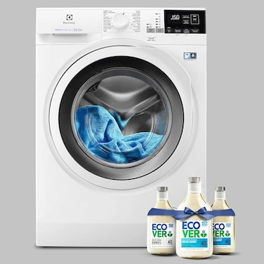 Electrolux 7/4 KG Washer Dryer, 1400W with Steam Care, Dual Care &amp; Sensi-Care System, Automatic Drying-Condense Dryer, Child Lock, EW7W4742HB + Free 6-Month Supply of Ecover Laundry Detergent