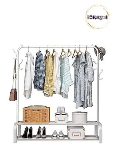LUKSYOL Clothes Rack Metal Garment Racks Heavy Duty Indoor Bedroom Cool Clothing Hanger with Top Rod and Lower Storage Shelf high Storage Rack, White