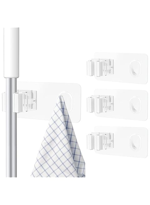 HBSTUDIO Mop and Broom Holder Wall Mount, Broom Gripper Holds Self Adhesive No Drilling, Broom and Dustpan Hanger for For Home Garden Garage And Storage(4pack)