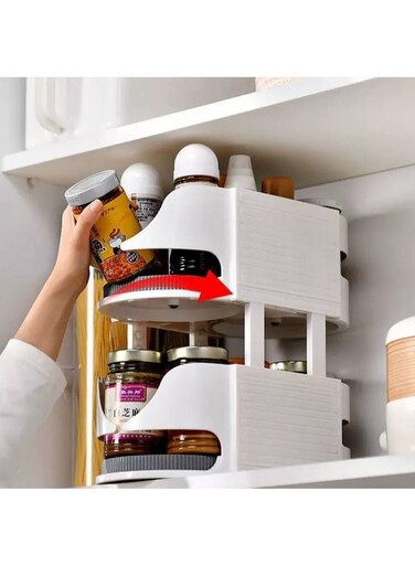 Turntable Spice Rack 2 Tier Rotating Rack for Spices Bottles Oil Ingredients and condiments