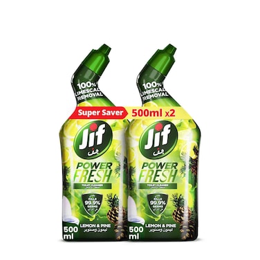 Jif Power FreshToilet Cleaner Liquid Lemon &amp; Pine, 500ml Pack of 2
