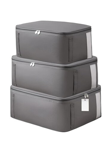 BPA [3Pcs Set] Clothing Storage Bag, Oxford Fabric Clothes Organizer, Underbed Blanket Storage Containers, Non-Woven Collapsible Storage Bin, Clothes Storage with Sturdy Zipper